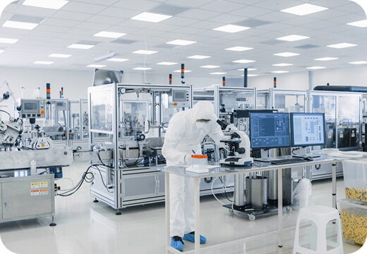 A modern science laboratory interior with instruments